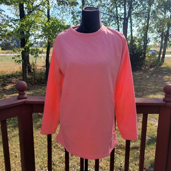 Women's Pink Fleece Lined Long Sleeve Pullover Sweatshirt Sz XL - Picture 1 of 12